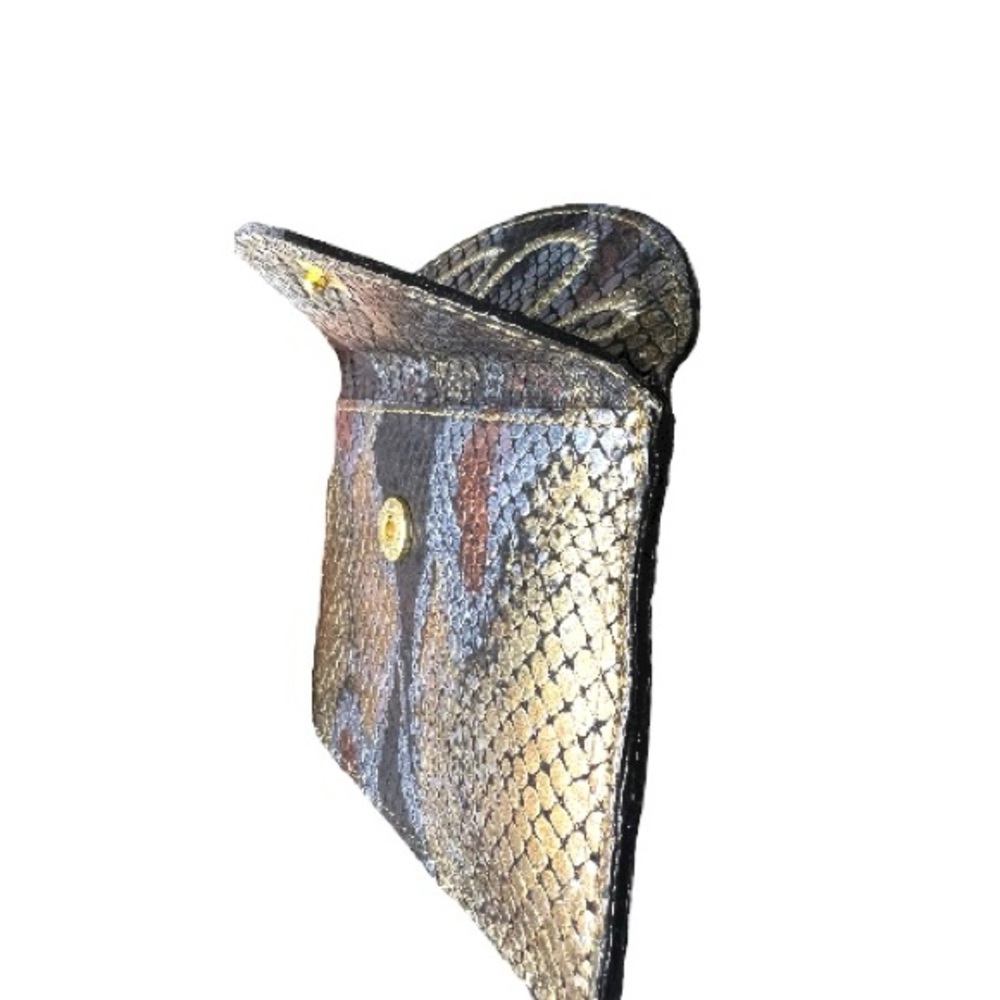 Carlos Falchi Elegant Gold and Black Women's Snake Print Clutch - Picture 7 of 7